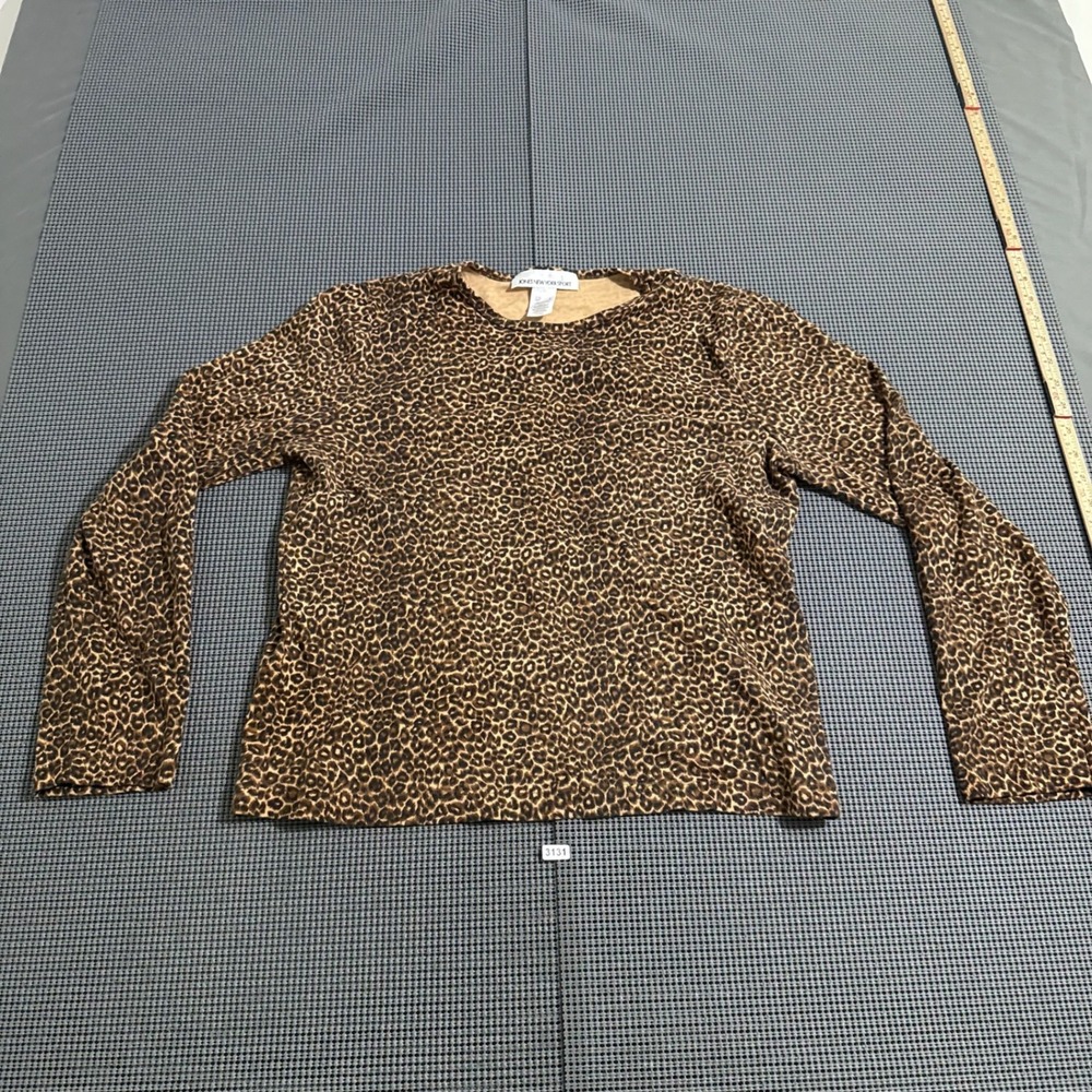 Jones New York Sport Womens Leopard Print Long Sleeve Cotton Top Size L